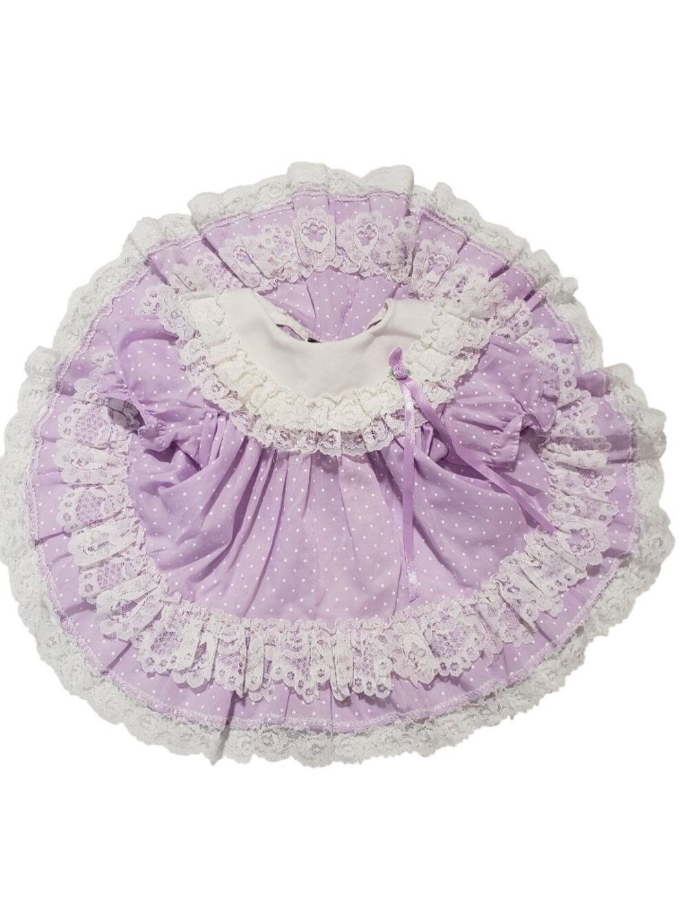 Vintage Jo Lene Purple Polka Dot Lace Tiered Circle Dress Party Frilly NB 0-6 M - Picture 1 of 12